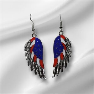 Patriotic Winged Earrings with Silver, Red, and Blue